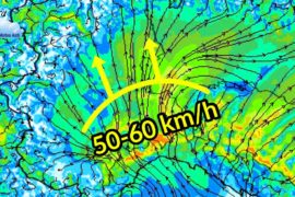 Marino fino a 50-60 km/h a sud | Previsioni Meteo 25 aprile 2020