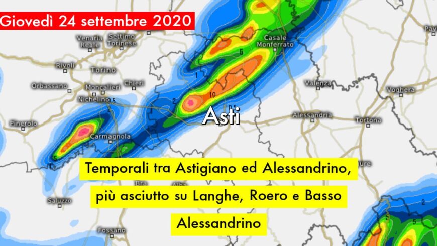 Tornano locali temporali tra pomeriggio e sera su Astigiano e Alessandrino | Previsioni Meteo 24 settembre 2020