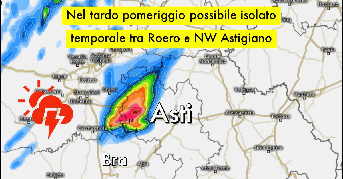 Soleggiato con rischio temporale tra Roero e NW Astigiano | Previsioni Meteo 23 giugno 2021
