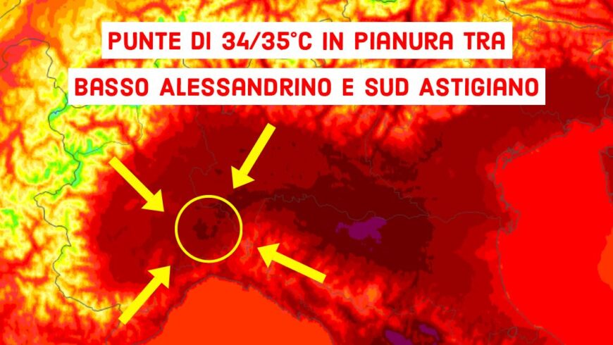 Caldo con locali punte di 34-35°C tra Astigiano ed Alessandrino | Previsioni Meteo 28 giugno 2021