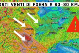 Tempesta di foehn con raffiche a 60-80 km/h | Previsioni Meteo 21 febbraio 2022