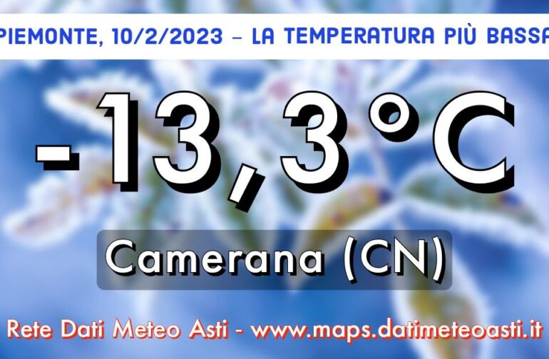 10/2/2023 – Tra le notti più fredde degli ultimi anni sul Piemonte a bassa quota: -13,3°C a Camerana (CN)