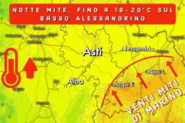 Notte mite con minime fino a 18-20°C sul Basso AL | Previsioni Meteo 22 ottobre 2022