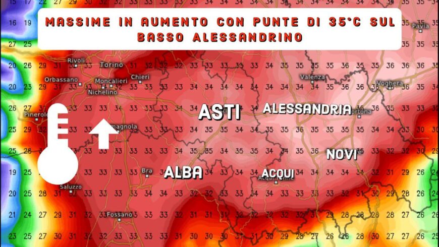 Primi picchi di 35°C sull’Alessandrino | Previsioni Meteo 12 agosto 2023