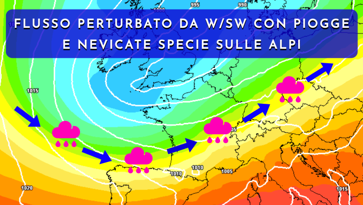 [Meteo medio termine] Flusso perturbato da ovest e piogge specie sulle Alpi di confine