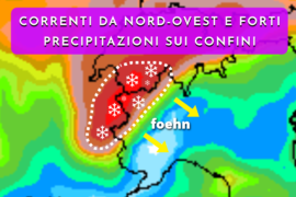 [Meteo medio termine] Tornano le correnti da NW con pioggia/neve abbondanti sui confini e foehn in pianura
