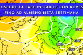[Meteo medio termine] Instabile con rovesci e temporali fino a mercoledì, poi lieve rialzo termico