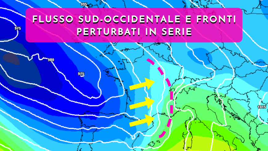 Ancora fronti da sud-ovest e precipitazioni più diffuse a sud del Po